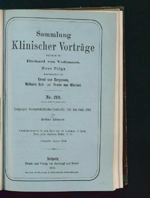 Leipziger "Geburtshilfliche Statistik" für das Jahr 1894