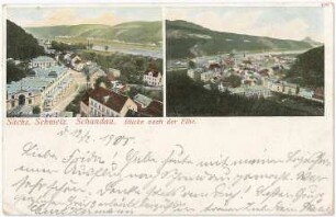 Bad Schandau. Ortsansichten, kolorierte Ansichtskarte