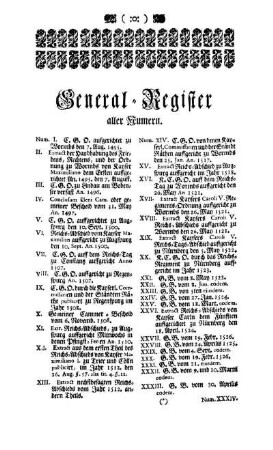 General-Register aller Numern.