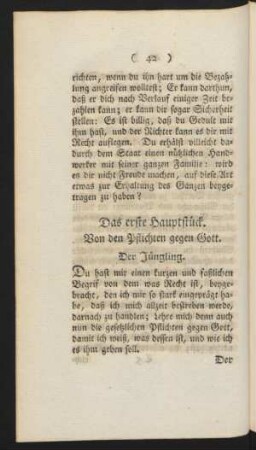 Das erste Hauptstück. Von den Pflichten gegen Gott.