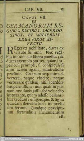 Caput VII. De Germanorum Regibus, Ducibus, sacer Dotibus, Et Mulierum Erga Viros Affectu