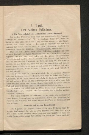 I. Teil. Der Aufbau Palästinas.