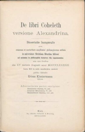De libri Coheleth versione Alexandrina