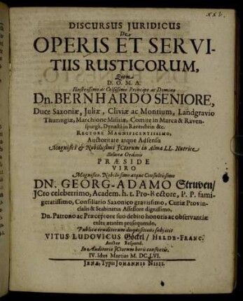 Discursus Iuridicus De Operis Et Servitiis Rusticorum