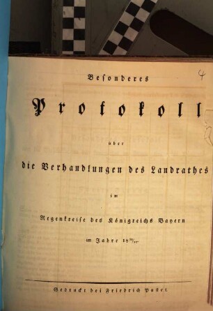 Besonderes Protokoll über die Verhandlungen des Landrathes im Regenkreise des Königreichs Bayern. 1831/32