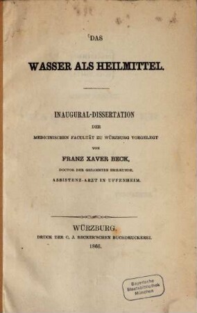 Das Wasser als Heilmittel