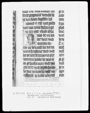 Sächsische Weltchronik (bis zum Jahre 1229) — Brustbild Hadrians, Folio 31recto
