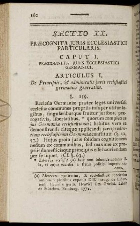Sectio II. Præcognita Juris Ecclesiastici Particularis.