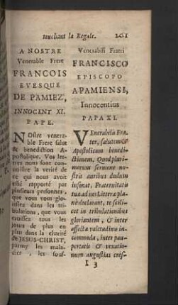 A nostre venerable frere Francois Evesque de Pamiez, Innocent XI. Pape.