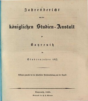 Jahresbericht : bekannt gemacht bei der öffentlichen Preiseaustheilung. 1834/35