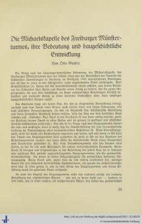 Die Michaelskapelle des Freiburger Münsterturms, ihre Bedeutung und baugeschichtliche Entwicklung.
