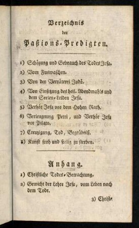 Verzeichnis der Paßions-Predigten