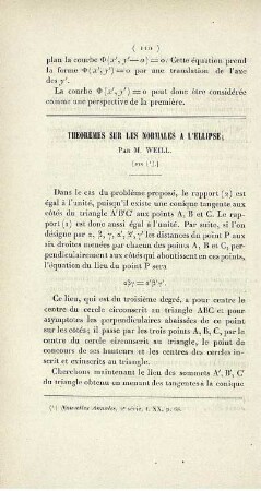 Théorèmes sur les normales a l'ellipse.