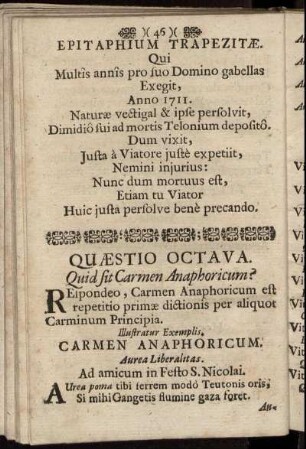 Quæstio Octava. Quid sit Carmen Anaphoricum?