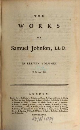 The Works Of Samuel Johnson, LL. D. : Together With His Life, And Notes On His Life Of The Poets, 3
