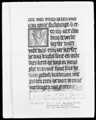 Sächsische Weltchronik (bis zum Jahre 1229) — Phantasieportrait des Claudius, Folio 27verso
