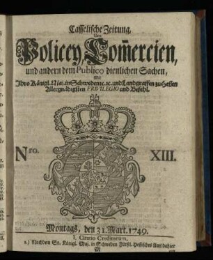 Nro. XIII, Montags, den 31. Mart. 1749
