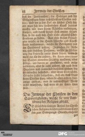 Die Irrwege der Christen in den Schwierigkeiten, welche sie von Ausübung der Religion abhält.