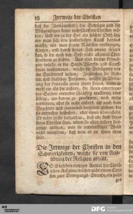 Die Irrwege der Christen in den Schwierigkeiten, welche sie von Ausübung der Religion abhält.