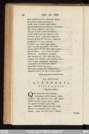 In obitum Lindneri, filii unici. Nomine alieno.