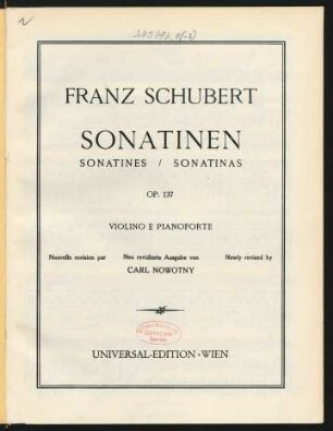 Sonatinen ... op. 137, violino e pianoforte