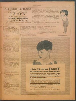 Alfredo Espinosa, autor de la novela corta, que se pública en este número La Fea hace para los lectores de Mundo Argentino su autobiografía