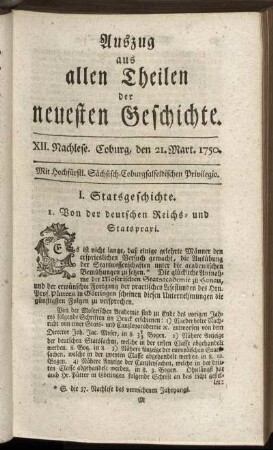 XII. Nachlese. Coburg, den 21. Mart. 1750.
