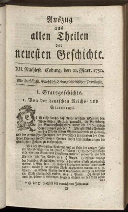 XII. Nachlese. Coburg, den 21. Mart. 1750.