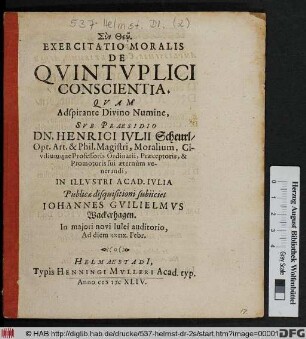 Exercitatio Moralis De Quintuplici Conscientia
