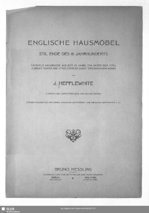 Englische Hausmöbel : Stil Ende des 18. Jahrhunderts; 15 Tafeln und 1 Supplementtafel von William Thomas
