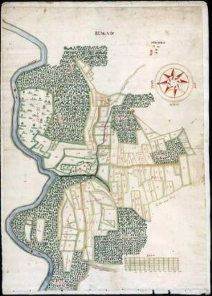 "Chorographisch und Geometrische Abbildung aller in des Hochdeutschen Ordens Herrschaft Achberg liegender accurat in Grund gelegter Dorfschaften, Weiler, Höfe, Hofstätten, Gärten, Äcker, Wiesen, Weinberg, Felder, Waldungen, Weiher, Flüße, Bäche und Appertinenten nach einer Universal- und in 13 Particular-Mappas eingeteilt, angefangen den 27. Aug[ust] 1726, vollendet den 9. Dez[ember] 1727"