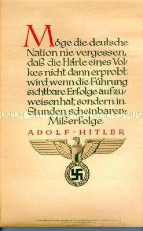 Schmuckblatt "Wochenspruch der NSDAP" mit einem Zitat von Hitler