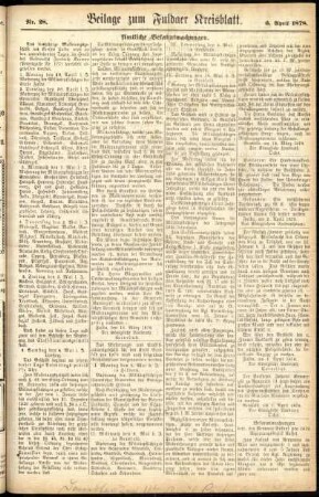 Zweite Ausgabe vom Samstag, den 06. April 1878.