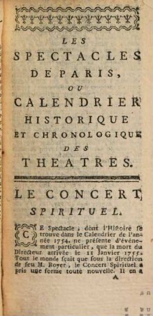 Les spectacles de Paris, ou calendrier historique & chronologique des théâtres. 5. 1756