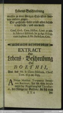 Extract Der Lebens-Beschreibung Des Boethii