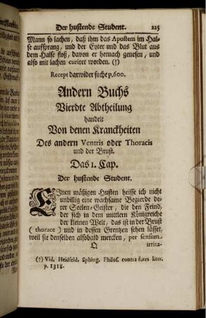 Vierdte Abtheilung handelt Von denen Kranckheiten Des andern Ventris oder Thoracis und der Brust