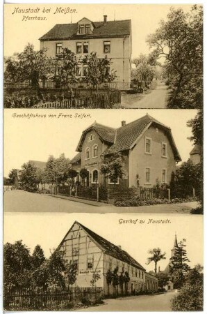 Naustadt. Pfarrhaus, Gasthof, Geschäftshaus Fr. Seifert