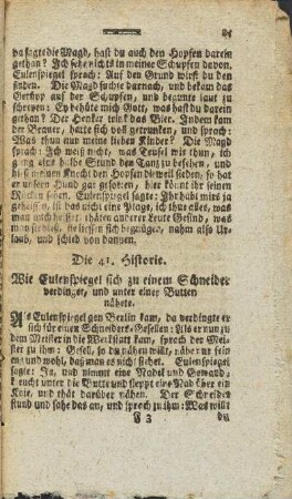 Die 41. Historie. Wie Eulenspiegel sich zu einem Schneider verdinget, ... - Die 50. Historie. Wie Eulenspiegel einen Weinzäpfer zu Lübeck betrog, ...