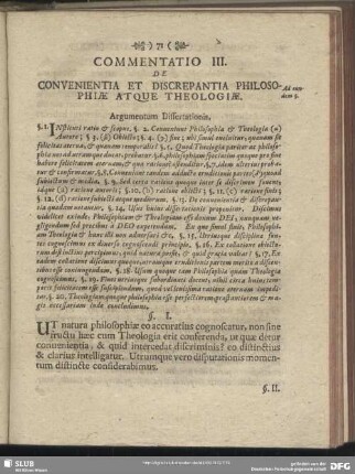 Commentatio III. De Convenientia Et Discrepantia Philosophiae Atque Theologiae
