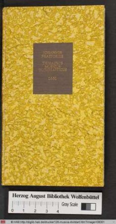 Thesaurus Musicus Ecclesiasticus. Continens Cantiones Sacras I. II. III. IV. V. VI. VII. VIII. IX. X. XI. XII. XIII. XIV. XV. XVI. XVII. XVIII. XIX. XX. XXIV. Vocum per 1. 2. 3. 4. 5. 6. &c. Choros : Quae per totum annum tam in summis Festivitatibus, quam singulis diebus Dominicis atq[ue] Apostolorum ita Compositae, ut non solum viva voce commodissime cantari, sed etiam ad omnis generis instrumenta, optime in templis usurpari possint