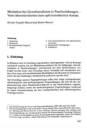 Mediation bei Gewaltstraftaten in Paarbeziehungen - Vom täterorientierten zum opferorientierten Ansatz