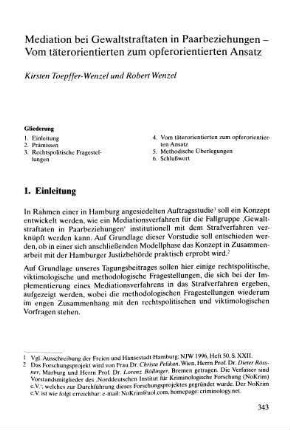 Mediation bei Gewaltstraftaten in Paarbeziehungen - Vom täterorientierten zum opferorientierten Ansatz