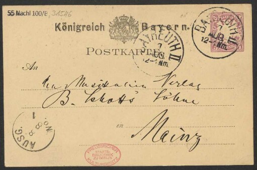 Brief an B. Schott's Söhne : 07.08.1882