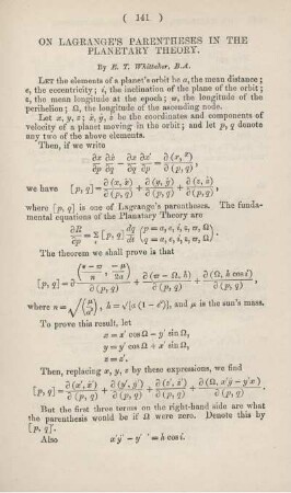 On Lagrange's parentheses in the planetary theory.