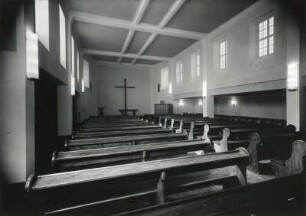 Dresden-Altstadt, Brühlscher Garten 4. Gemeindesaal (1957-1958; H. Rettig) der Evangelisch-Reformierten Gemeinde. Inneres nach Südost