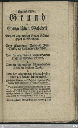 Unumstößlicher Grund der Evangelischen Wahrheit