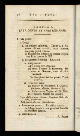 46-131, Tabula I: Fata gentis et urbis Romanae.