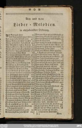 Alte und neue Lieder-Melodien. in alphabetischer Ordnung.