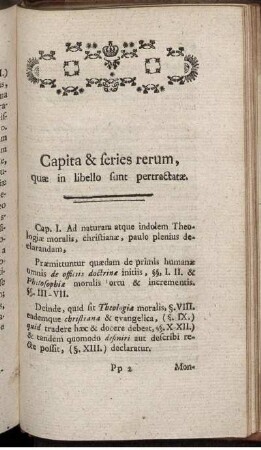 Capita & series rerum, quæ in libello sunt pertractatæ.