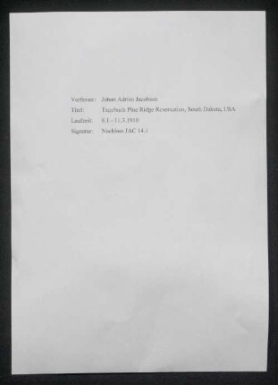[Tagebuch Pine Ridge Reservation, South Dakota, USA]